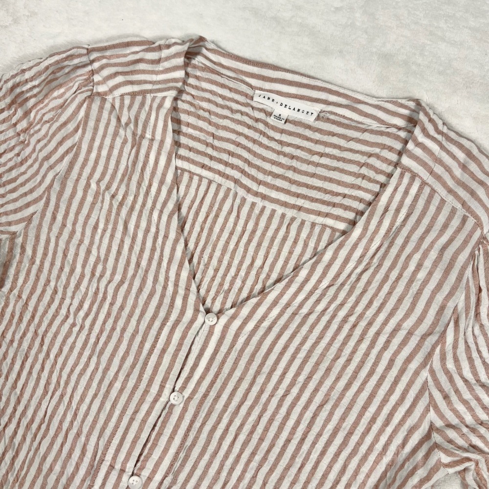 Jane + Delancey Striped Tie-Front‎ Top Short Sleeve Blouse Casual Size S